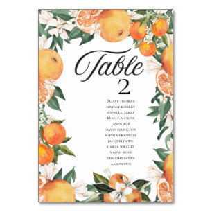 Romantic Oranges Wedding Names Table Number