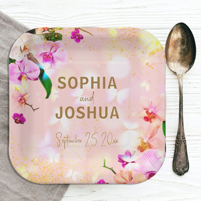 Romantic Orchid Bouquet Elegant Classy Wedding Paper Plate (Creator Uploaded)