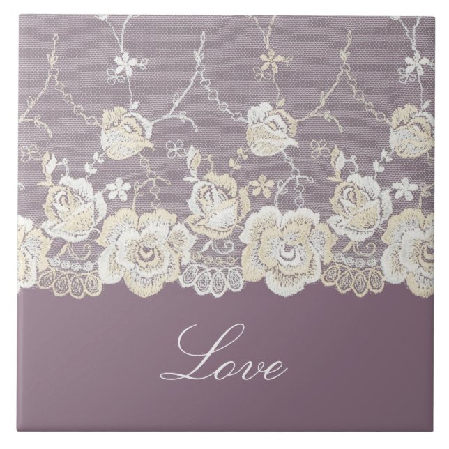 Romantic Orchid Purple Floral Love Ceramic Tile (Front)