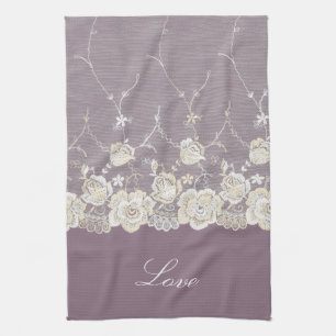 Romantic Orchid Purple Floral   Tea Towel