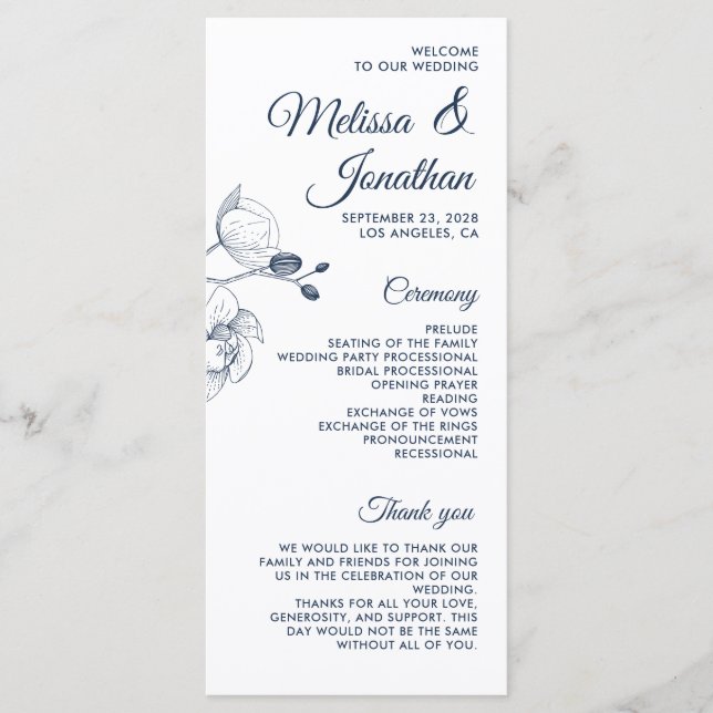 Romantic orchids elegant modern wedding program (Front)