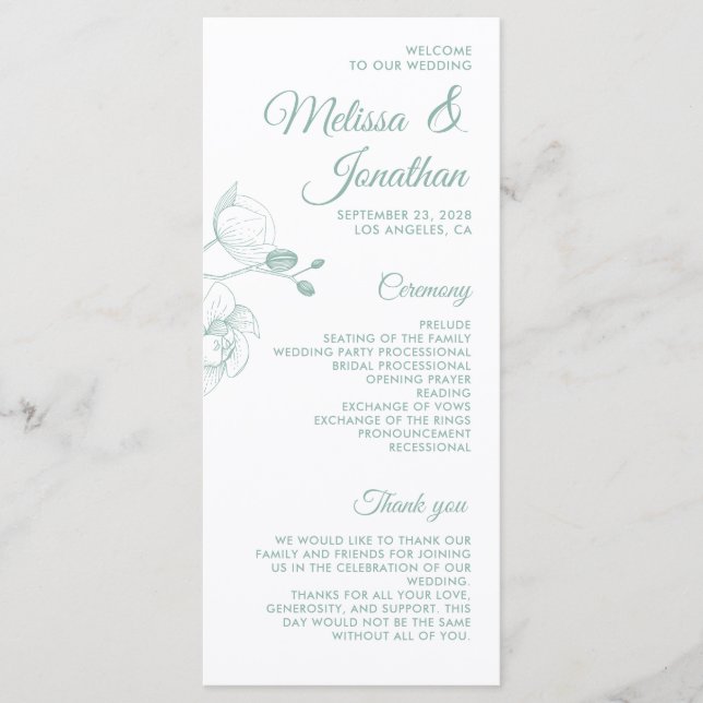 Romantic orchids elegant modern wedding program (Front)