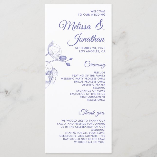 Romantic orchids elegant modern wedding program (Front)