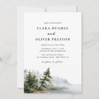Romantic Oregon Coast Pine Landscape Wedding  Invitation