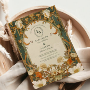 Romantic Ornate Frame Greenery Wedding Invitation