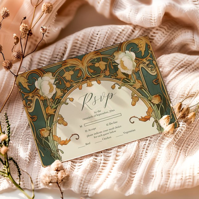 Romantic Ornate Frame Greenery Wedding RSVP Card (Creator Uploaded)