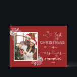 Romantic Our 1st Christmas As Mr. & Mrs. Photo  In Invitation<br><div class="desc">Luxury design featuring  modern and unique "our first christmas as mrs.and mr" typography,  watercolor Christmas arrangement (holly berries,  mistletoe,  Christmas balls),  faux gold snowflakes,  your photo on a red background. Use Personalise tool to add your info and your photo. For more ideas,  please,  visit my Sparkling Christmas Collection.</div>