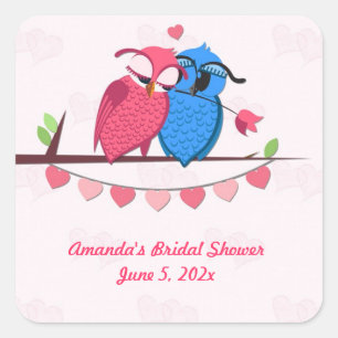 Romantic Owls and Hearts Square Sticker