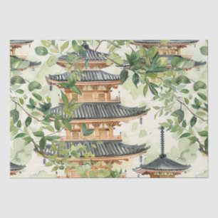 Romantic Pagoda Forest Coral Chinoiserie Tissue Paper