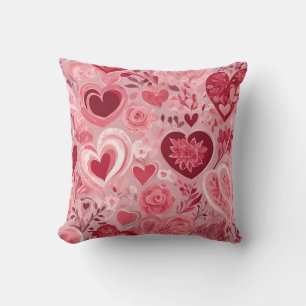 Romantic Painted Pillow with Hearts 