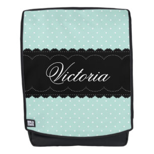 Romantic Pale Blue Polka Dot Pattern Personalised Backpack