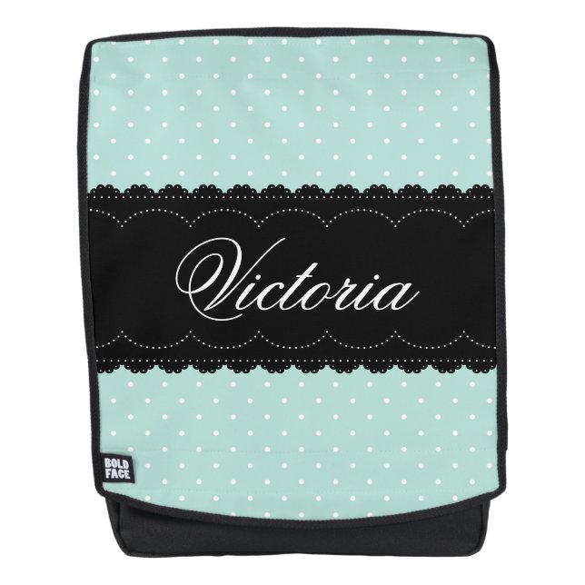 Romantic Pale Blue Polka Dot Pattern Personalised Backpack (Front)
