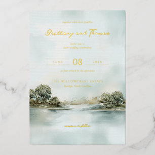 Romantic Pale Blue Watercolor Landscape