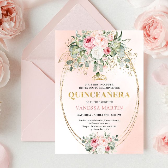 Romantic Pale Pink Eucalyptus Quinceañera Invite (Romantic Pale Pink Eucalyptus Quinceañera Invite

)