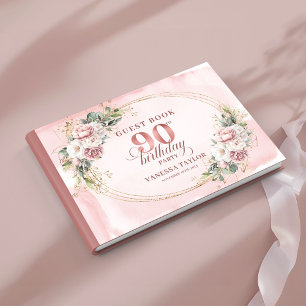 Romantic Pale Pink Gold Greenery 90th Birthday  Guest Book