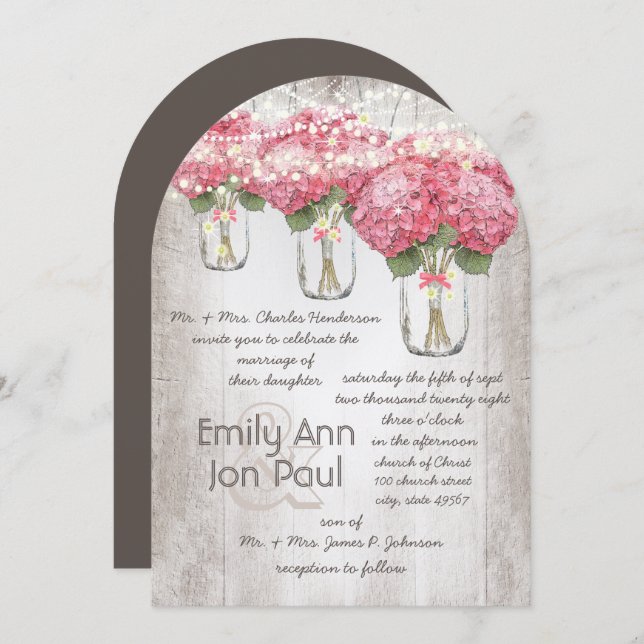 Romantic Pale Pink Mason Jar Firefly Wedding Invitation (Front/Back)