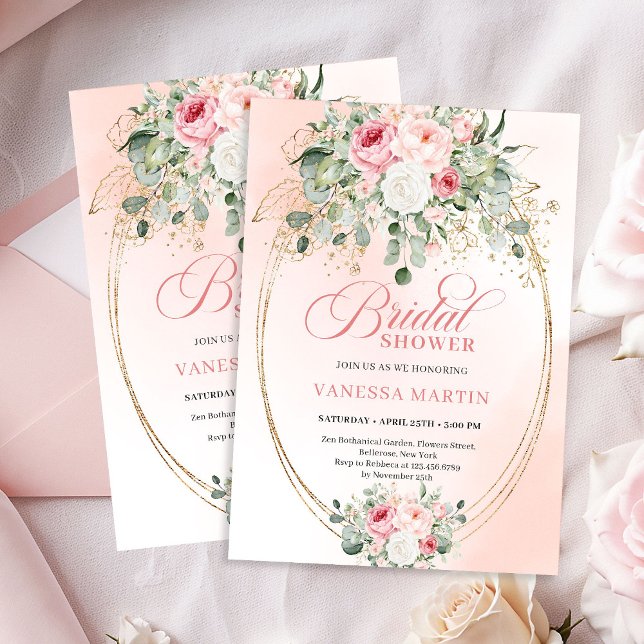 Romantic Pale Pink Roses Bridal Shower Invitation (Romantic Pale Pink Roses Bridal Shower Invitation)