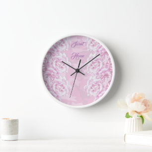 Romantic pale pink roses on pink camouflage clock