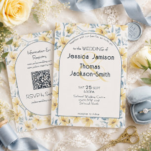 Romantic Pale Yellow Watercolor Floral Wedding Invitation
