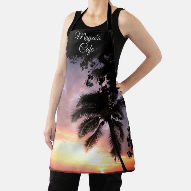 Romantic Palm Tree Sunset Personalised Apron (Insitu)
