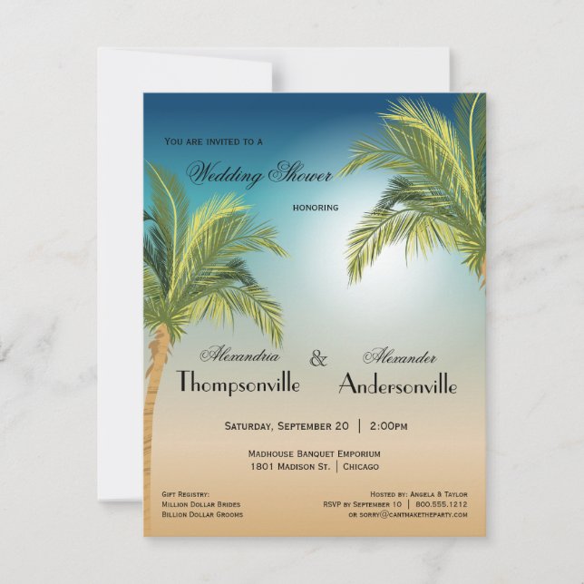 Romantic Palm Trees On Beach At Sunset Invitation (Front)