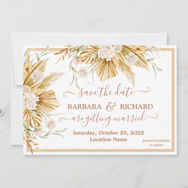 Romantic Pampas Grass Floral Wedding Save Date Invitation (Front)