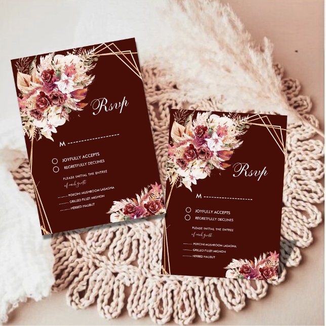 Romantic Pampas Wine Red Floral Wedding RSVP (Creator Uploaded)