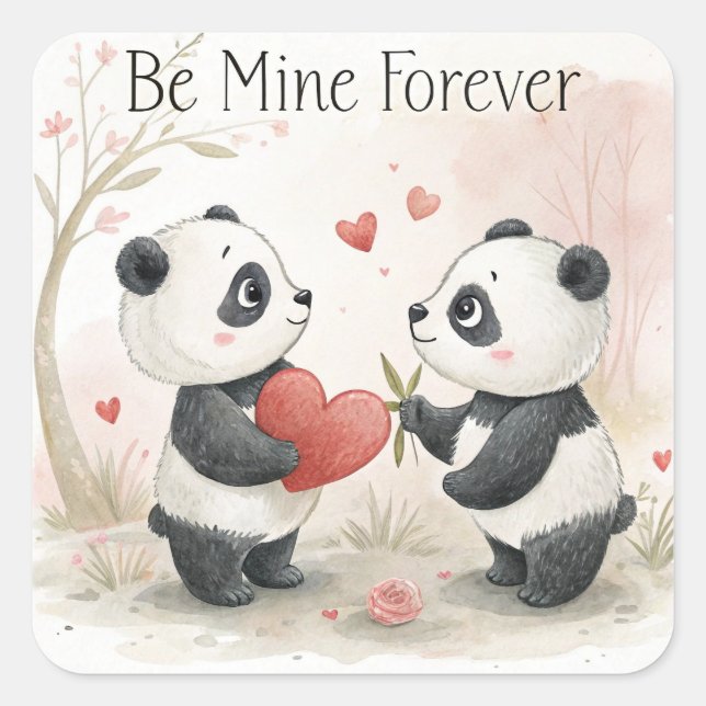 Romantic Panda Card – Be Mine Forever Square Sticker (Front)