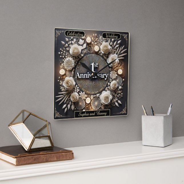 Romantic Paper Design for Anniversary Square Wall Clock (Office)