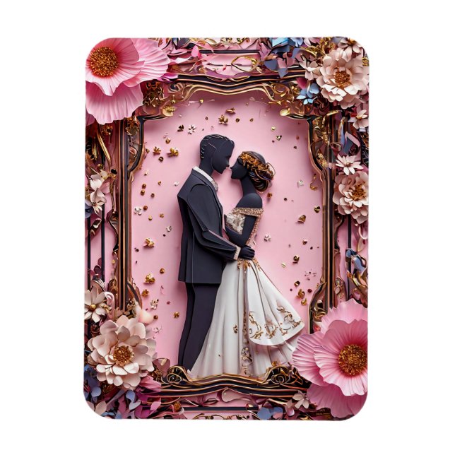 Romantic Paper Silhouette Wedding Scene Magnet (Vertical)