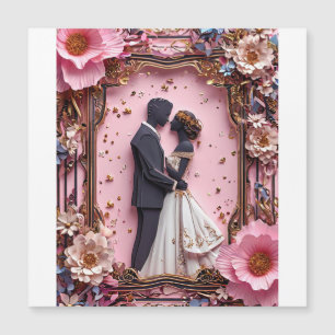 Romantic Paper Silhouette Wedding Scene Magnetic Invitation