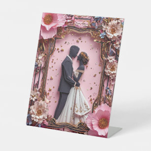 Romantic Paper Silhouette Wedding Scene Pedestal Sign