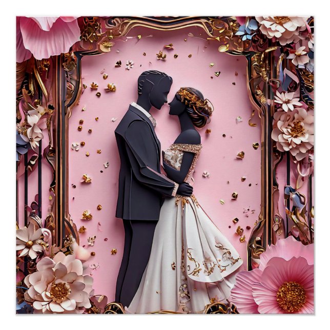 Romantic Paper Silhouette Wedding Scene Poster (Front)