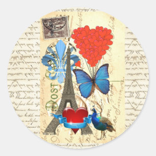 Romantic Paris collage Classic Round Sticker