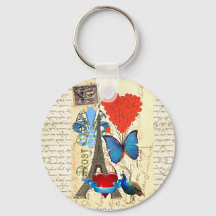 Romantic Paris collage Key Ring