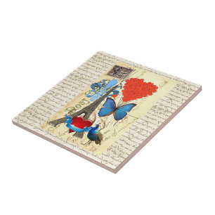 Romantic Paris collage Tile