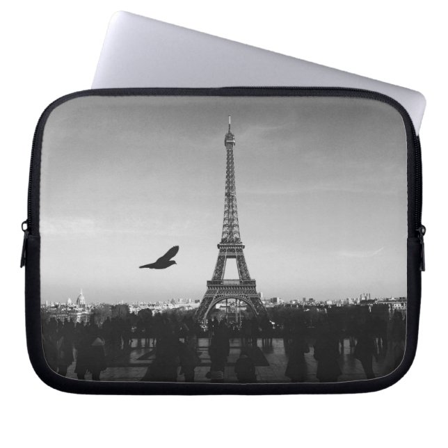 Romantic Paris Eiffel Tower Black and white Laptop Sleeve (Front)