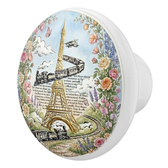 Romantic Paris, Eiffel Tower, French Art Ceramic Knob (Right)