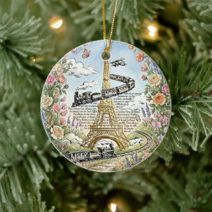 Romantic Paris, Eiffel Tower, French Art Ceramic Ornament