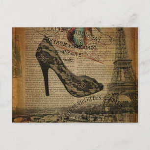romantic Paris eiffel tower girly lace stiletto Postcard