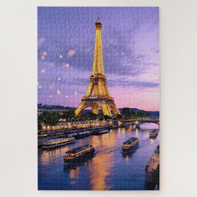 Romantic Paris Eiffel Tower Night Scene Jigsaw Puzzle (Vertical)