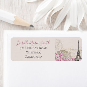 Romantic Paris Eiffel Tower Pink Blossoms Address Return Address Label
