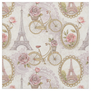 Romantic Paris Eiffel Tower & Roses Floral Design Fabric