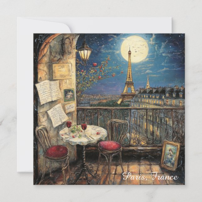 Romantic Paris France Eiffel Tower Illustration (Front)