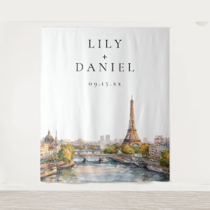 Romantic Paris France Wedding Photo Backdrop Tapestry