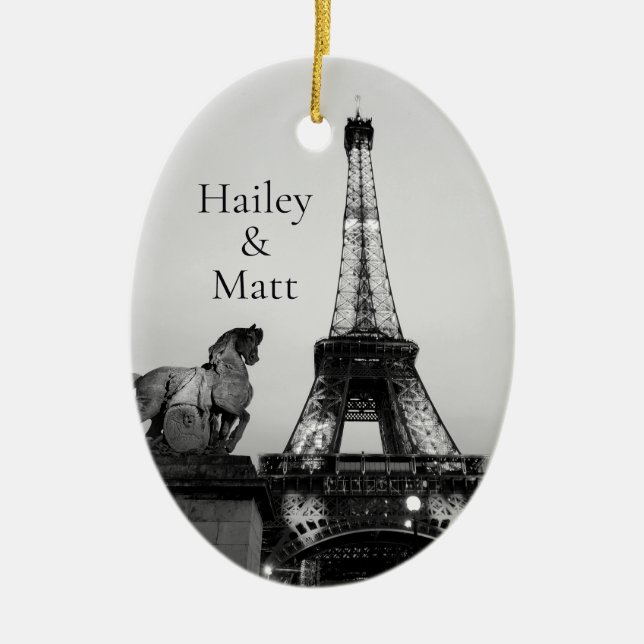 Romantic Paris Lit Up Eiffel Tower Wedding Ceramic Ornament (Front)