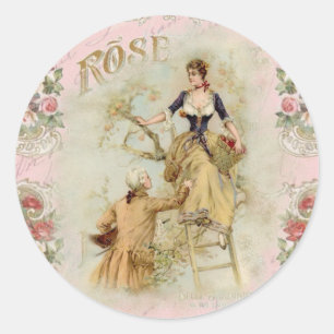 Romantic Paris Lovers pink shabbychic Classic Round Sticker