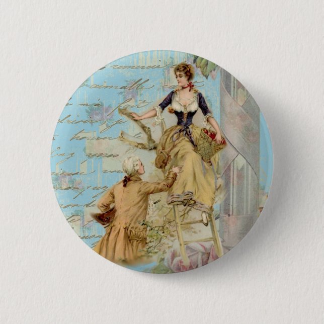 Romantic Paris Lovers Shabbychic blue 6 Cm Round Badge (Front)