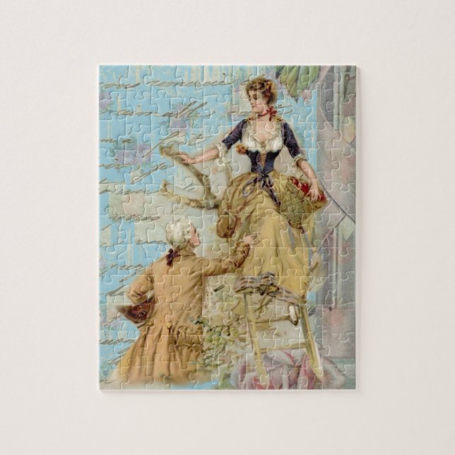 Romantic Paris Lovers Shabbychic blue Jigsaw Puzzle (Vertical)