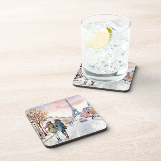 Romantic Paris Street Scene Print Coaster (Right Side)